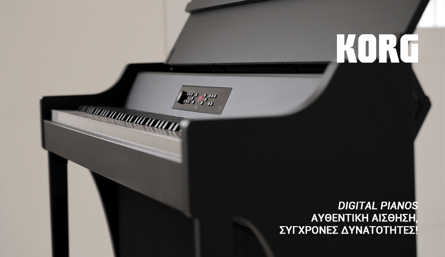 Με τα ψηφιακά πιάνα της KORG, η εμπειρία του πιάνου αποκτά νέα διάσταση. Πραγματικός ήχος, ρεαλιστική αίσθηση πλήκτρων και δυναμική απόκριση που σε συνδέει με κάθε νότα. Είτε για μελέτη είτε για live, απολαμβάνεις πλούσιο ήχο, σύγχρονη συνδεσιμότητα και την αξιοπιστία που περιμένεις από ένα κορυφαίο όργανο.